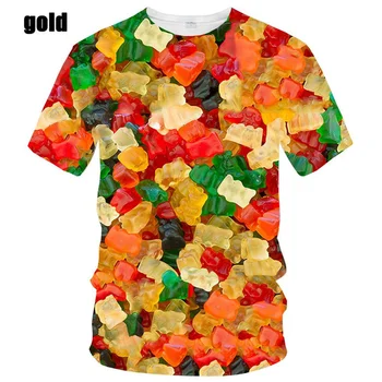 Новая модная летняя футболка с 3D-принтом Rainbow Candy, повседневная футболка с короткими рукавами для мужчин и женщин Изображение 2