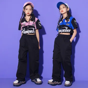Новая одежда в стиле хип-хоп для девочек, укороченная куртка, спортивные топы, брюки-карго, Уличная одежда для детей-подростков, джазовый танцевальный костюм, Детская сценическая одежда