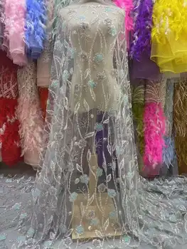Новейшая Нигерийская кружевная ткань с блестками, Тяжелая Кружевная ткань из бисера ручной работы, Роскошная Французская Кружевная ткань с 3D цветочной вышивкой, Свадебная ткань Изображение 2