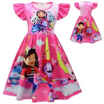Новое детское летнее платье Gabby's Dollhouse Gabby Cats Для маленьких девочек, Милое розовое кружевное платье принцессы для маленьких девочек, платья для вечеринки по случаю дня рождения