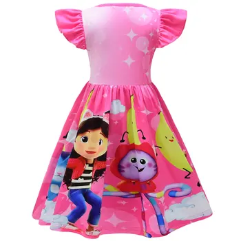 Новое детское летнее платье Gabby's Dollhouse Gabby Cats Для маленьких девочек, Милое розовое кружевное платье принцессы для маленьких девочек, платья для вечеринки по случаю дня рождения Изображение 2