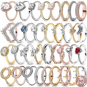 Новое классическое кольцо с бриллиантовой короной и сердцем из стерлингового серебра 925 пробы, изысканное женское и мужское легкое роскошное кольцо-шарм, подарок на фестиваль ювелирных изделий