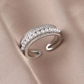 Новое Корейское кольцо с геометрическим рисунком из жемчуга 2023 года, элегантное простое модное кольцо, Элегантные женские украшения Изображение 2