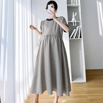 Новое модное повседневное платье для беременных, одежда для беременных, свободное платье для беременных с коротким рукавом, сексуальное однотонное платье Robe Femme Изображение 2