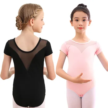 Новое поступление, Балетное танцевальное трико для маленьких девочек, детские гимнастические танцевальные костюмы с бантом и коротким рукавом, Боди для танцевальной одежды