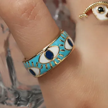 Новое хип-хоп кольцо Женское кольцо с дьявольским глазом, Позолоченное кольцо с капающим украшением для глаз, Готические украшения для женщин Изображение 2