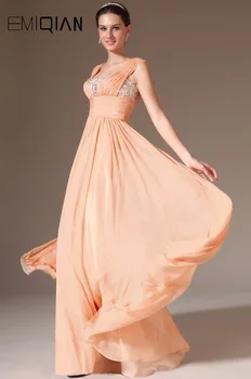 Новые вечерние платья из оранжевого шифона в стиле ампир с V-образным вырезом, вечернее платье на бретелях без спинки.