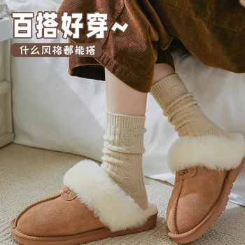 Новые кашемировые шерстяные носки, женские Зимние утепленные, теплые, Черный, Белый, Комплект, японская мода, Сплошной цвет Изображение 2