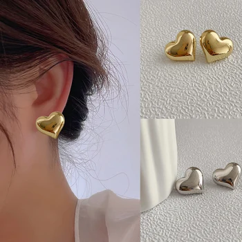 Новые Модные Минималистичные Милые Серьги-гвоздики в форме золотого сердца Для женщин и девочек, Украшения для ушей, аксессуары для вечеринок