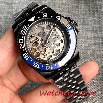 Новый 40-миллиметровый японский механизм NH70, черные мужские часы PVD, сапфировое стекло, светящиеся стрелки, Керамический черно-синий безель, стальной браслет Изображение 2