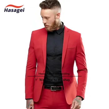 Новый красный мужской костюм, однобортный, приталенный, для официального свадебного банкета, изготовленный на заказ костюм-двойка (куртка + брюки)