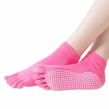 Носки для йоги с пятью пальцами для пилатеса, удобные нескользящие носки с липким захватом во весь носок для танцевальной студии