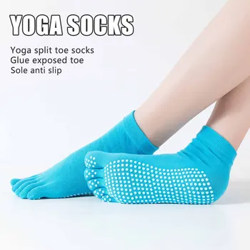 Носки для йоги с пятью пальцами для пилатеса, удобные нескользящие носки с липким захватом во весь носок для танцевальной студии Изображение 2