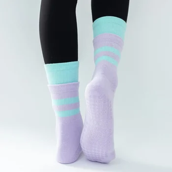 Носки для йоги, хлопковое дно со средней трубкой, профессиональные нескользящие носки для фитнеса в помещении, Женские танцевальные спортивные носки для пилатеса, Компрессионный чулок