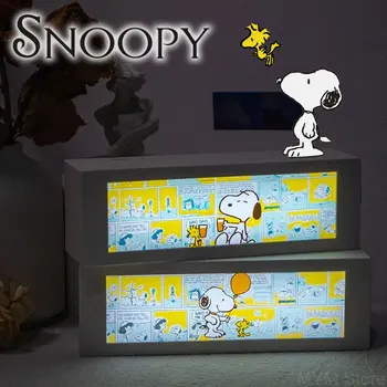Ночник Snoopy Woodstock Милая мультяшная лампа в форме коробки, прикроватная светодиодная лампа для спальни, перезаряжаемое украшение комнаты, детский подарок