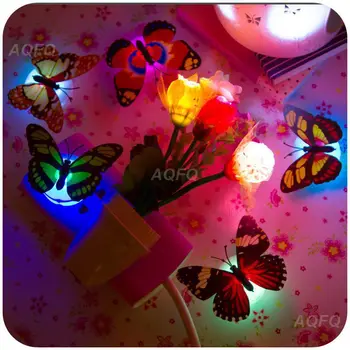 Ночные светильники с бабочками, наклеиваемые 3D наклейки на стену с бабочками, украшение дома, Наклейка на стену в гостиной, Освещение