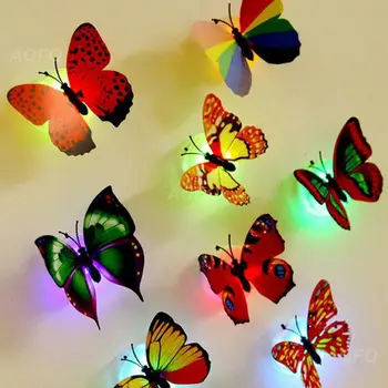 Ночные светильники с бабочками, наклеиваемые 3D наклейки на стену с бабочками, украшение дома, Наклейка на стену в гостиной, Освещение Изображение 2