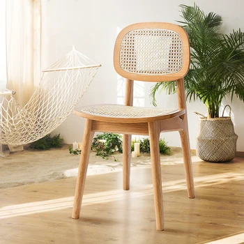 Обеденные стулья, бытовая техника из массива дерева, скандинавский минимализм, современные табуретки со спинкой из ротанга Изображение 2