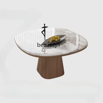 Обеденный стол из Суперкристаллического Мрамора в Скандинавском Стиле Квадратный Бытовой Небольшой Квартирный Современный Простой круглый Обеденный Стол мебель