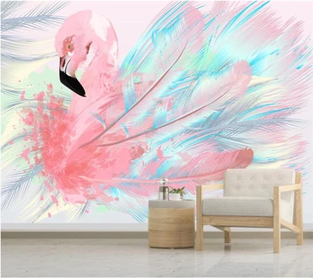 Обои на заказ Beibehang 3d фрески современный минимализм, ручная роспись, обои из перьев фламинго, скандинавский ТВ-фон, обои для стен Изображение 2