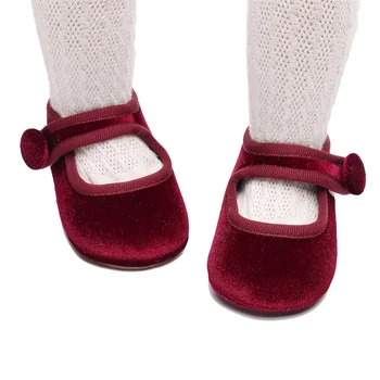 Обувь Mary Jane для маленьких девочек 0-18 м, однотонные бархатные туфли принцессы на плоской подошве, повседневная обувь для прогулок, подходящая для новорожденных малышей, обувь