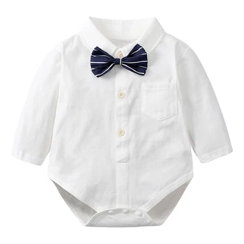 Одежда для новорожденных мальчиков, Джентльменские боди, хлопковый однотонный комбинезон с лацканами и длинными рукавами для младенцев 0-24 месяцев