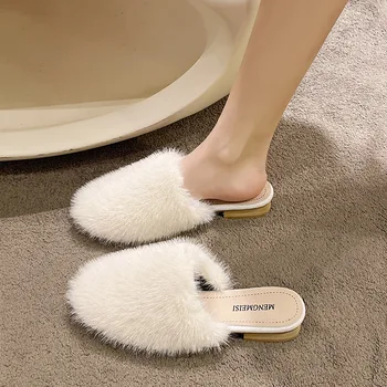 Однотонные плюшевые теплые полупритяжки осенью и зимой 2023, новые модные повседневные тапочки Baotou, женская оптовая продажа, женская обувь