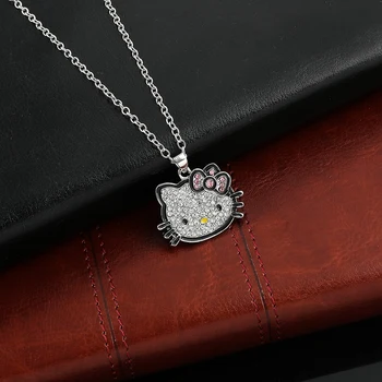 Ожерелье Kawaii Hello Kitty с кристаллами из сплава, цепочка на шею, Y2K, K T, подвески с кошками, Sanrio, Женская изысканная цепочка на ключицу,