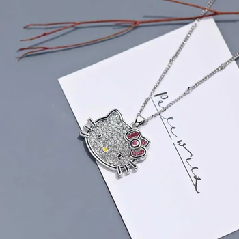 Ожерелье Kawaii Hello Kitty с кристаллами из сплава, цепочка на шею, Y2K, K T, подвески с кошками, Sanrio, Женская изысканная цепочка на ключицу, Изображение 2
