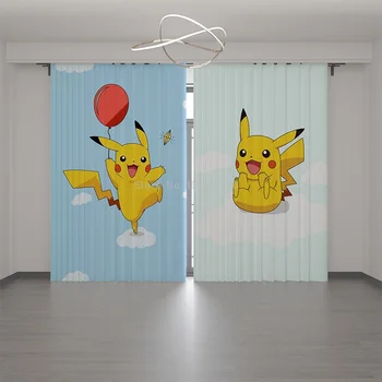 Оконные шторы Pokemon Blackout с 2 панелями, занавески Аниме Пикачу, спальня, Гостиная, Японские Мультяшные оконные шторы