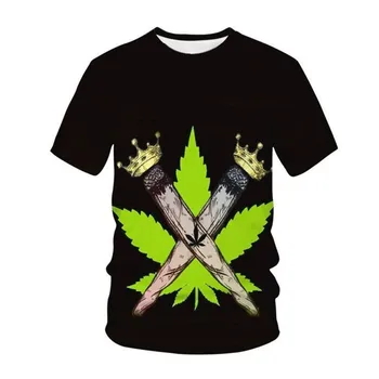 Олицетворение индивидуальности натуральная трехмерная футболка с курением травки, чистые, свежие и прохладные летние листья, футболка с круглым воротом
