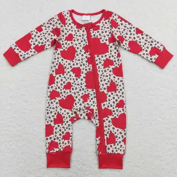 Оптовая горячая распродажа детской одежды для новорожденных, комбинезоны с длинными рукавами и красной застежкой-молнией с леопардовым принтом