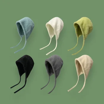 Осенне-зимние женские теплые шапки 2024, милая защита ушей, Японская вязаная шапка, ворсовые шапки, мужские велосипедные туры на открытом воздухе, теплые шапки для девочек Изображение 2