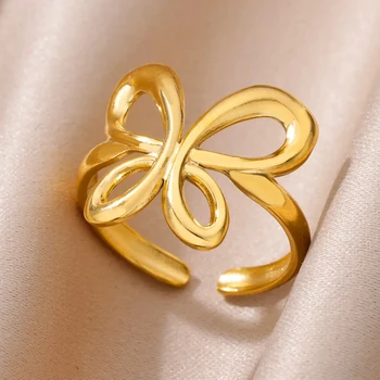 Очаровательная бабочка, открытое кольцо из нержавеющей стали, Полое позолоченное кольцо на палец для женщин, свадебные украшения, Рождественский подарок, Бесплатная доставка