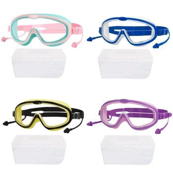 Очки для плавания в большой оправе, детские очки для плавания с затычками для ушей, противотуманные, на возраст от 3 до 16 лет