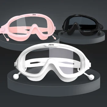 Очки для плавания для взрослых в большой оправе с затычкой для ушей, водонепроницаемые противотуманные очки для плавания, пляжная маска для глаз, мужчины, женщины Изображение 2