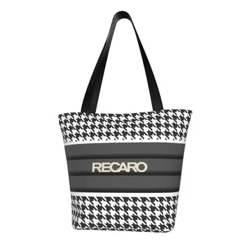 Переработанная Черно-белая хозяйственная сумка Houndstooth Recaros, женская Холщовая сумка-тоут, прочные Продуктовые сумки для покупателей.