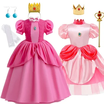 Персиковое платье принцессы для детей, платья для девочек, ролевые игры для детей 2024, нарядное платье для фанатов на Хэллоуин, костюм для вечеринки по случаю дня рождения