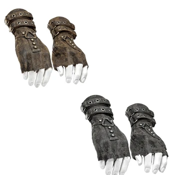 Перчатки в стиле стимпанк, варежки с заклепками, мужские винтажные нарукавники для косплея на Хэллоуин, средневековый аксессуар, браслет T8NB Изображение 2
