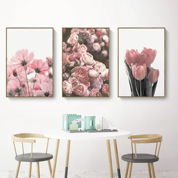 Плакаты и принты на скандинавскую тему, Розовый тюльпан, цветок розы, картина на холсте, настенное искусство, домашние декоративные картины для гостиной Изображение 2