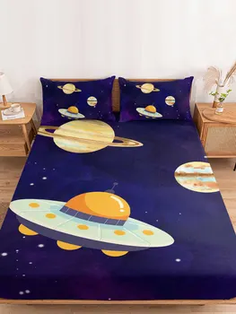 Планета Нло Звездное небо, простыня, эластичная лента, противоскользящий протектор матраса для односпальной кровати, двуспальная кровать King