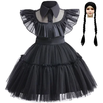 Платья для косплея Wednesday Addams, праздничное платье с готическим ветром, маскарадный костюм из детского фильма, карнавальное платье на Хэллоуин для маленьких девочек 1-6 лет