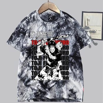 Поклонники аниме дзюдзюцу Кайсен Фушигуро Тодзи, футболки с краской для галстуков, круглый вырез, короткий рукав, мужская и женская футболка в подарок Изображение 2