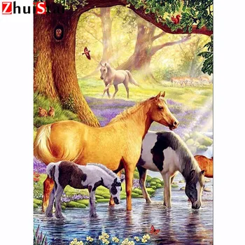 Полная квадратная картина 5D Diy Daimond, вышитая крестиком, Точечные лошади, 3D Алмазная живопись, Квадратные Стразы, Картины, вышивка XY1