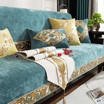 Полотенце для дивана из синели, противоскользящие чехлы для диванов для мебели в гостиной, роскошный чехол для дивана из цельного дерева, Высококачественный китайский стиль Изображение 2