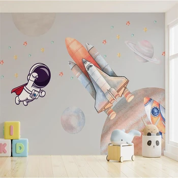 Пользовательские скандинавские мультяшные обои с космическим кораблем и астронавтом для детской комнаты фон настенная роспись обои домашний декор украшения для дома