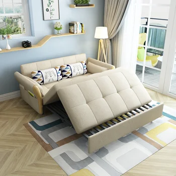 Портативный складной диван-кровать с каркасом из цельного дерева, раскладной диван, Трехместный диван-кровать, мебель для гостиной, диван Изображение 2