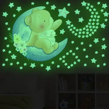 Потолочная флуоресцентная наклейка Медведь Фон стены Мультяшный Слон Обои Наклейка на стену Ночник Звезда Наклейка Светящиеся наклейки Изображение 2