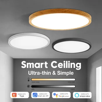 Потолочный светильник Tuya Smart LED Ультратонкий 0,9-дюймовый пульт дистанционного управления / Голосовое управление приложением Alexa / Google Control Потолочные светильники Освещение гостиной
