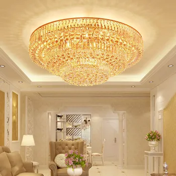 Потолочный светильник из золотого хрусталя для гостиной, круглый дизайн, подвесной хрустальный светильник, столовая, отель, большой современный потолочный светильник Изображение 2